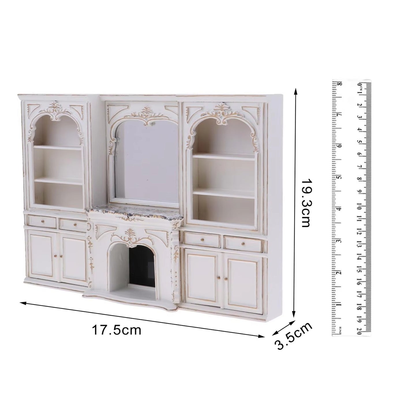 Miniature Dollhouse 1:12 Furniture Ob11 Fireplace with Mirror Showcase Bookcase