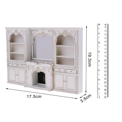 Miniature Dollhouse 1:12 Furniture Ob11 Fireplace with Mirror Showcase Bookcase