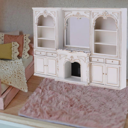 Miniature Dollhouse 1:12 Furniture Ob11 Fireplace with Mirror Showcase Bookcase