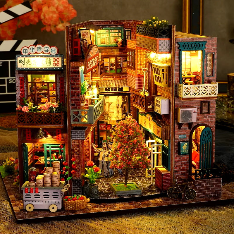 NEW Retro DIY Wooden Times Imprint Dollhouses Miniature Kits With Furniture LED Lights Home Desk Decoration Adult Handmade Gifts