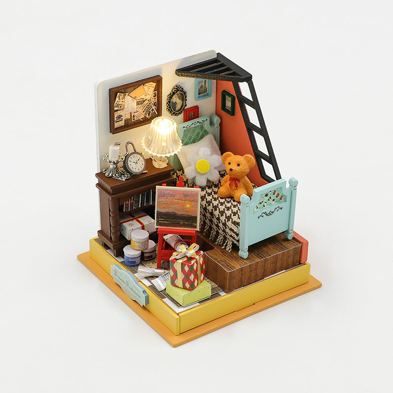 Roroom DIY Miniature and Furniture Dollhouse Kit,Mini 3D Wooden Doll House Craft Model with Dust Proof Cover and LED,Creative Room Idea for Valentine's Day Birthday Gift(S2303)