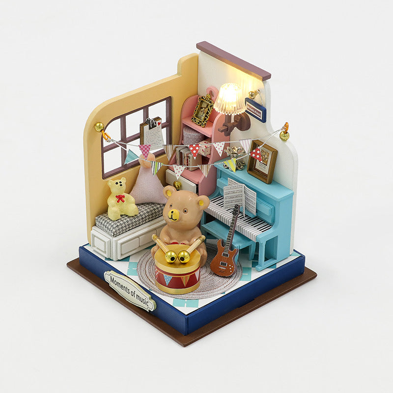 Roroom DIY Miniature and Furniture Dollhouse Kit,Mini 3D Wooden Doll House Craft Model with Dust Proof Cover and LED,Creative Room Idea for Valentine's Day Birthday Gift(S2303)