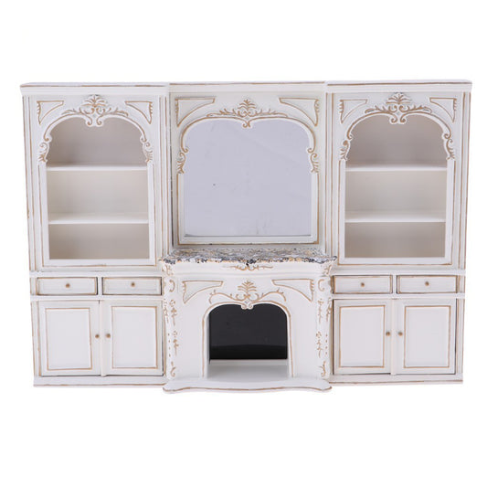 Miniature Dollhouse 1:12 Furniture Ob11 Fireplace with Mirror Showcase Bookcase