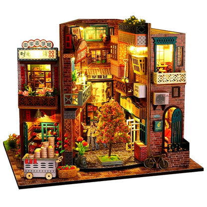 NEW Retro DIY Wooden Times Imprint Dollhouses Miniature Kits With Furniture LED Lights Home Desk Decoration Adult Handmade Gifts