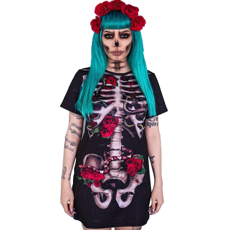 Halloween Costume Skull Print Dress For Women