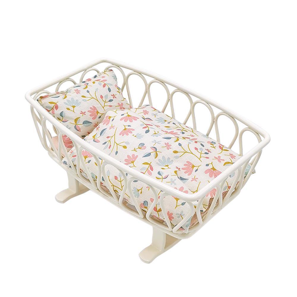 Baby's Cradle Dollhouse-Pink 1/6 Scale for 1/12 Dolls Dollhouse Miniature