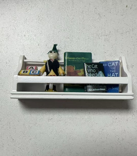 Lily minis-dollhouse Miniature White Wooden Bookshelf with Books