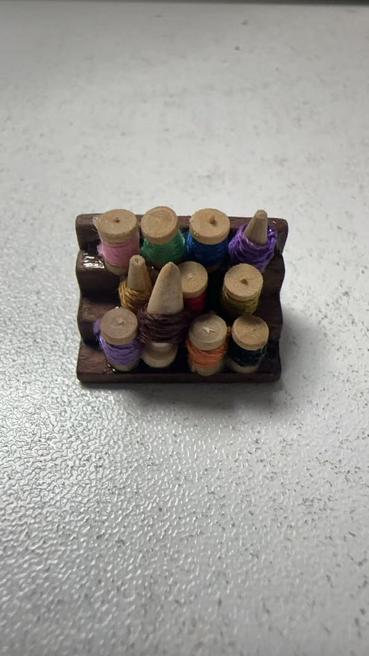 Lily minis-dollhouse  Miniature Wooden Thread Spool Rack