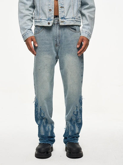 Flame Patch Flared Jeans For Men