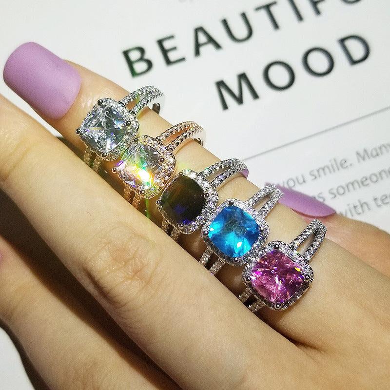 Square Luxury Fashion Multicolor Colorful Crystals Zircon Women's Y2g Ring