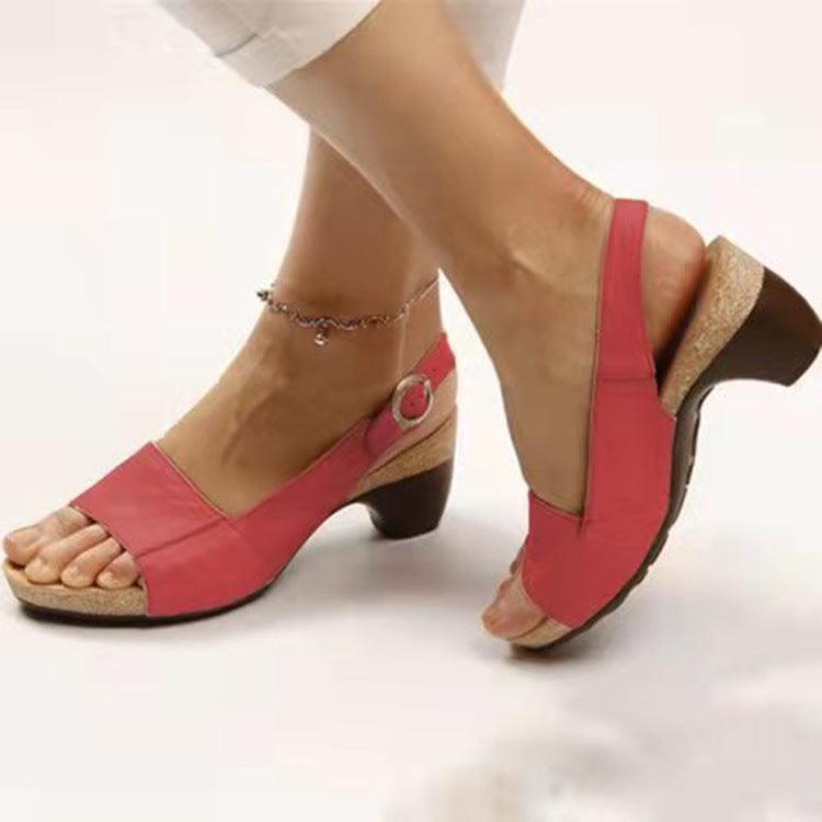 Peep Toe Beach Chunky Heel Buckle High Heel Women's Sandals