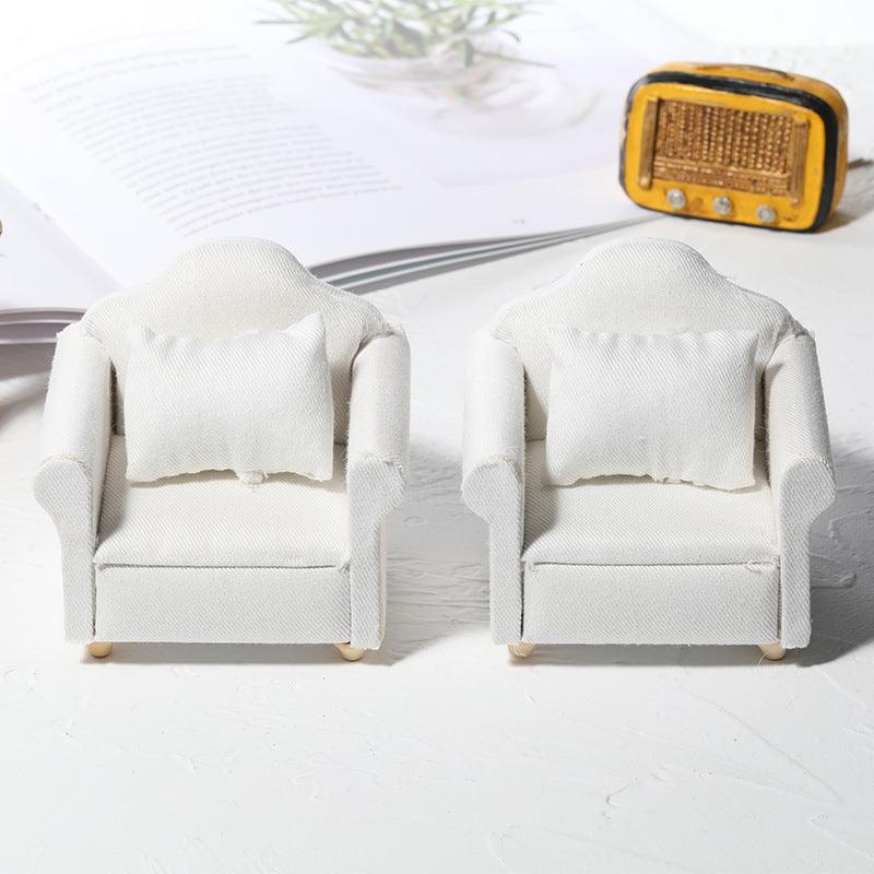 White Fabric Sofa 3-piece Miniature Model Scene