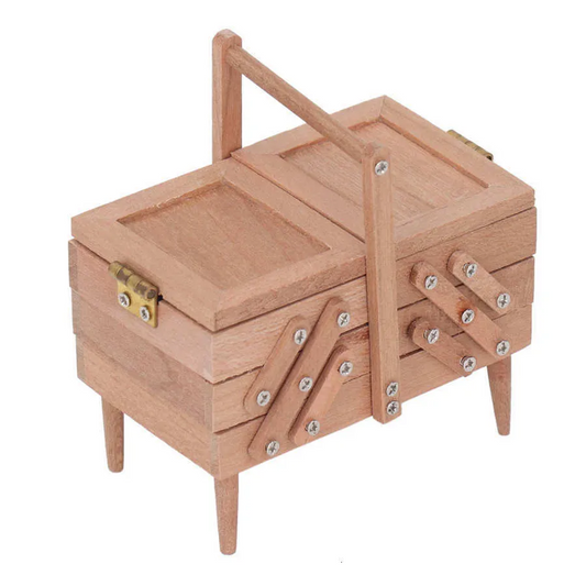 Lily minis-dollhouse Wooden Multi-layered Vintage Sewing Tool Box