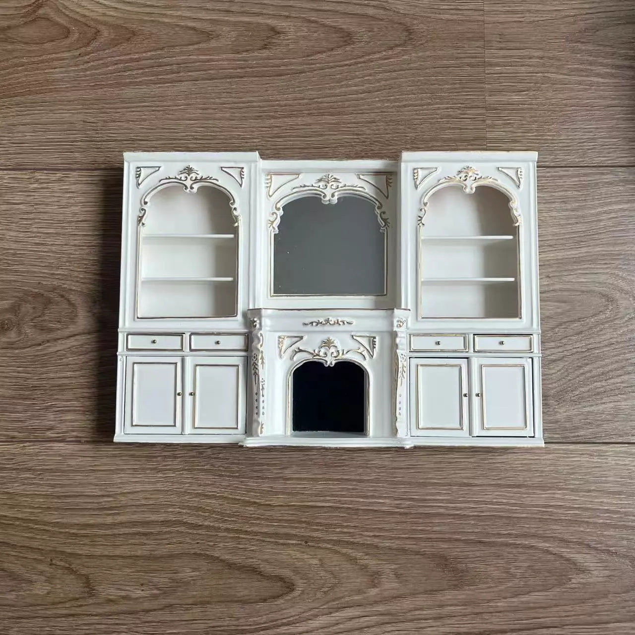 Miniature Dollhouse 1:12 Furniture Ob11 Fireplace with Mirror Showcase Bookcase